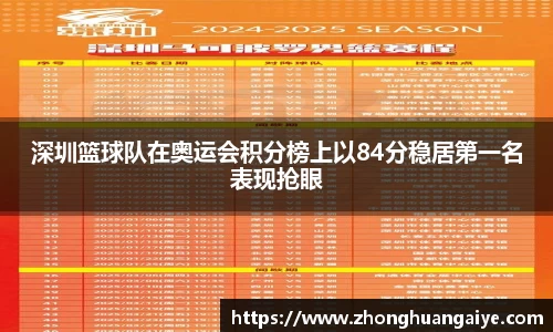 深圳篮球队在奥运会积分榜上以84分稳居第一名表现抢眼